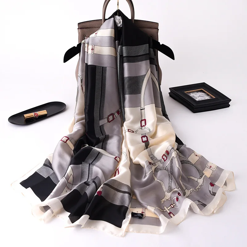 

2021 Весна Картина маслом шелковый шарф для женщин 180X90CM шеи Обертывания Платки шейный платок шарфы Модные Бандана, для защиты от солнца с отложным воротником