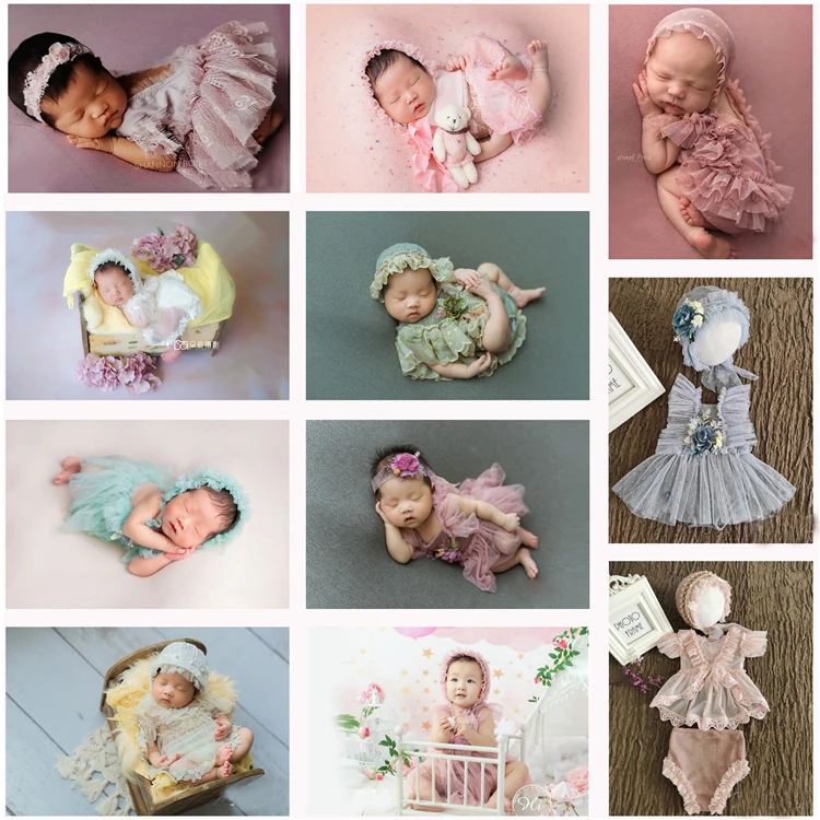 0-2 Yrs Baby Photo Clothing Sets Newborn Girl Lace Princess Dresses Hat Headband Pillow Outfits Infant Photography Costume Dress small baby clothing set	