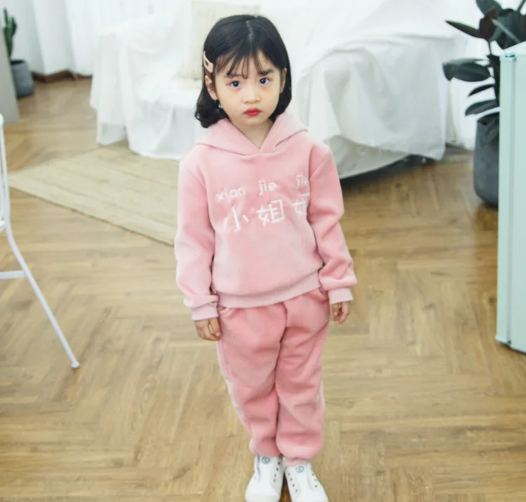 

BOY'S Gold Velvet Set 2018 New Style Children plus Velvet Hoodie Hooded Sports Two-Piece Set Fashion