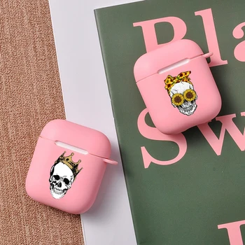 

Fashion Retro Sunflower Flower Skull Cute Cartoon Case For Airpods 1 2 Silicon Wireless Earphone Cover Air Pods Cases Pink Clear