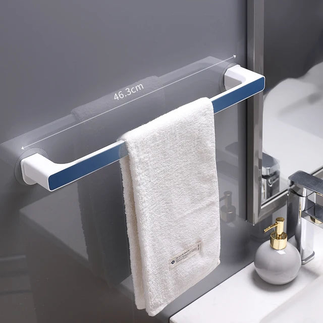 Barre Porte-serviettes Adhésive 40,6 Cm Avec 4 Crochets - Inox, Pour Salle De Bain Sans Perçage