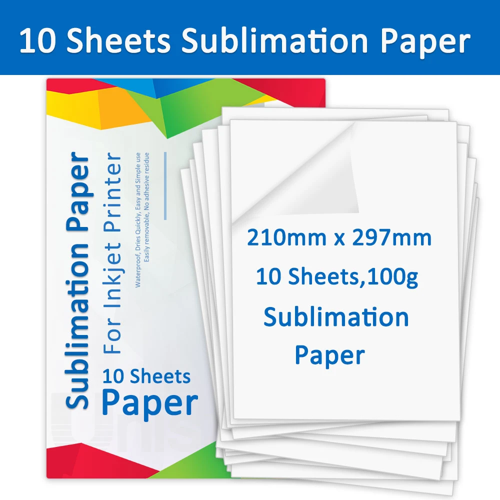 Papel de transferencia térmica por sublimación A4, 10 hojas de 210x297mm para impresora de inyección de tinta, papel de transferencia de tela para bricolaje, ropa, taza, funda de teléfono|Papel de copia|