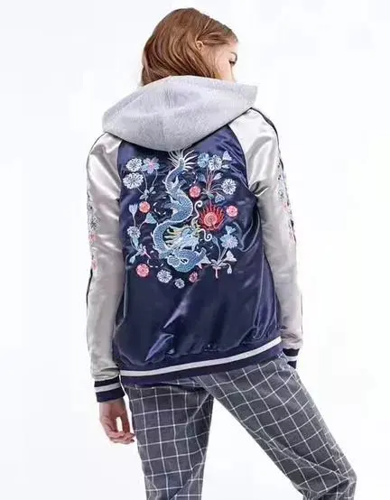 

Spring New Style Western Style Versitile Fashion Reversible Dragon Embroidered Embroidery Baseball Jacket COUPLE'S