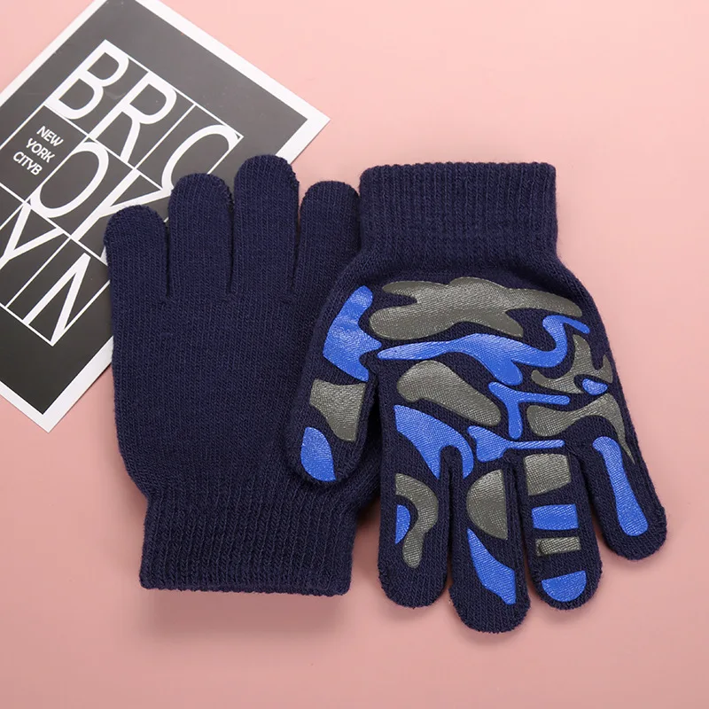 5-11 Year Children Winter Warm Knit Gloves Camouflage Color Anti-slip Gloves Children Outdoor Sports Gloves Mittens