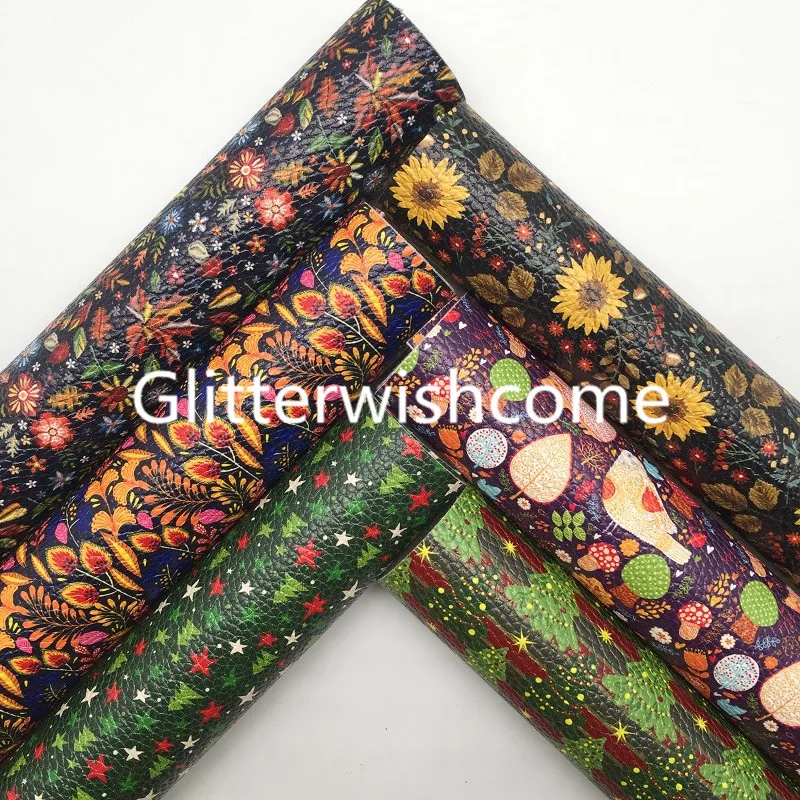 Ткань Glitterwishcome 21x29 см Размер A4 Подсолнухи Осенние цветы и Рождественская елка
