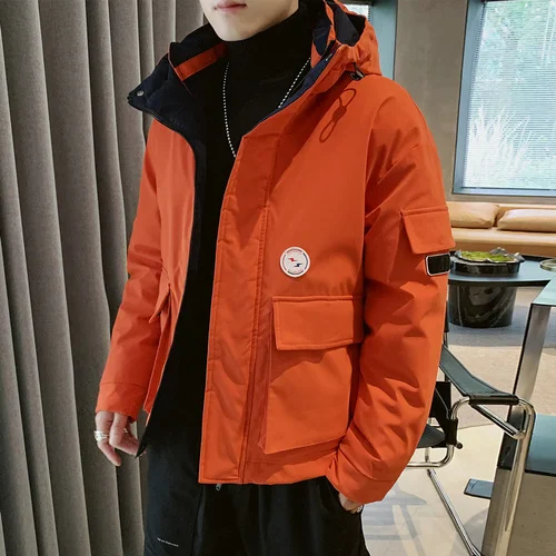 Men's winter coats winter warm hooded parkas fashion windbreaker - Цвет: orange