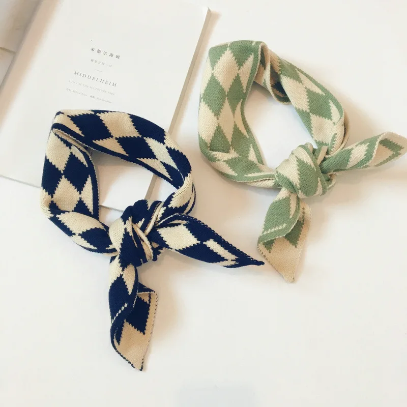 Simple Rhombus Contrast Color Knitting Children Scarf Small Cute Double Sided Scarf Snood Children Streetwear Kids Neck Collar