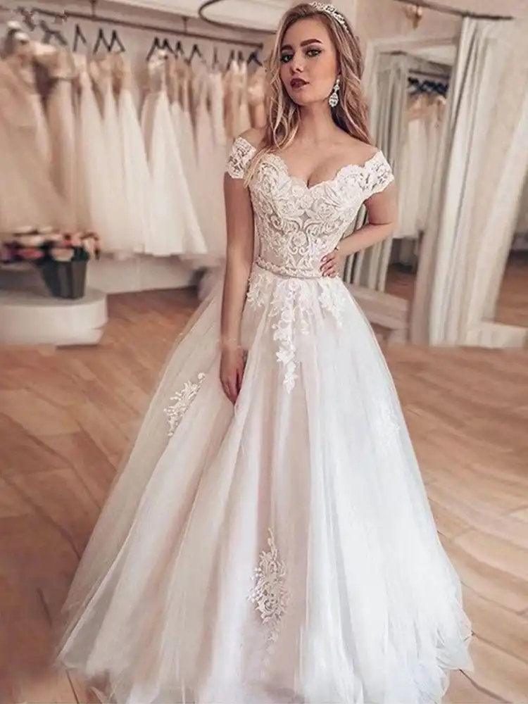 Lorie vestido de noiva com renda, vestido de noiva com aplique de renda, elegante, de princesa|Vestidos de Noiva| - AliExpress