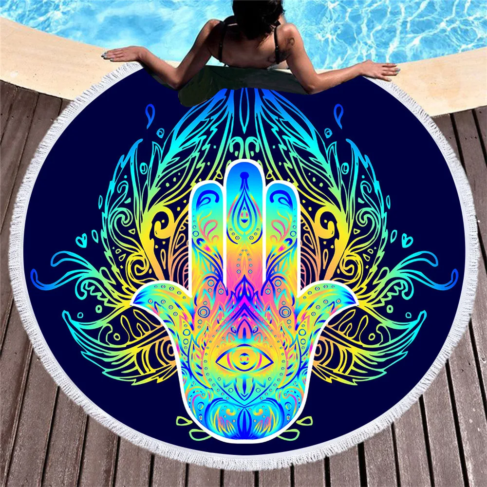 

Pink and Aqua Round Beach Towel Mandala Feather Hippie Circle Yoga Mat Floral Bohemian Bath Towel