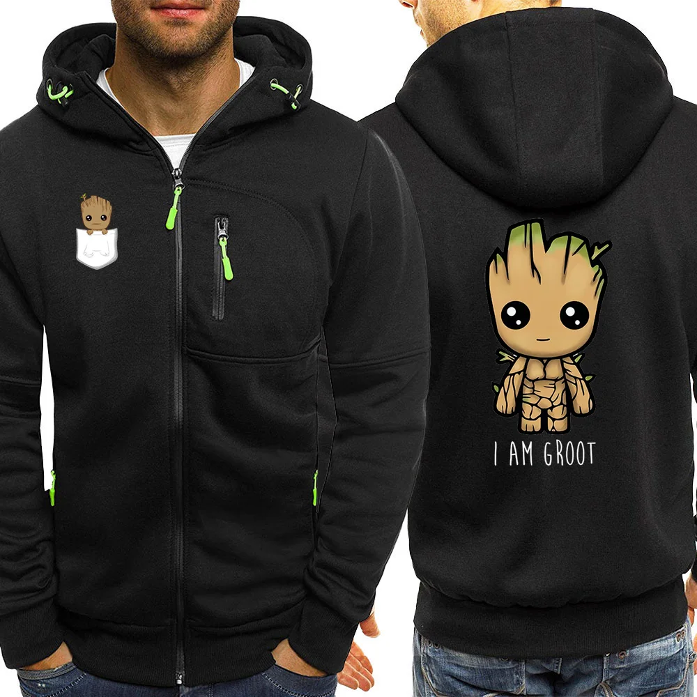Мужская спортивная одежда с капюшоном, осенняя, горячая Распродажа, I Am Groot Guardians Of The Galaxy, повседневная куртка с капюшоном на молнии, Мужское пальто, толстовка - Цвет: black6