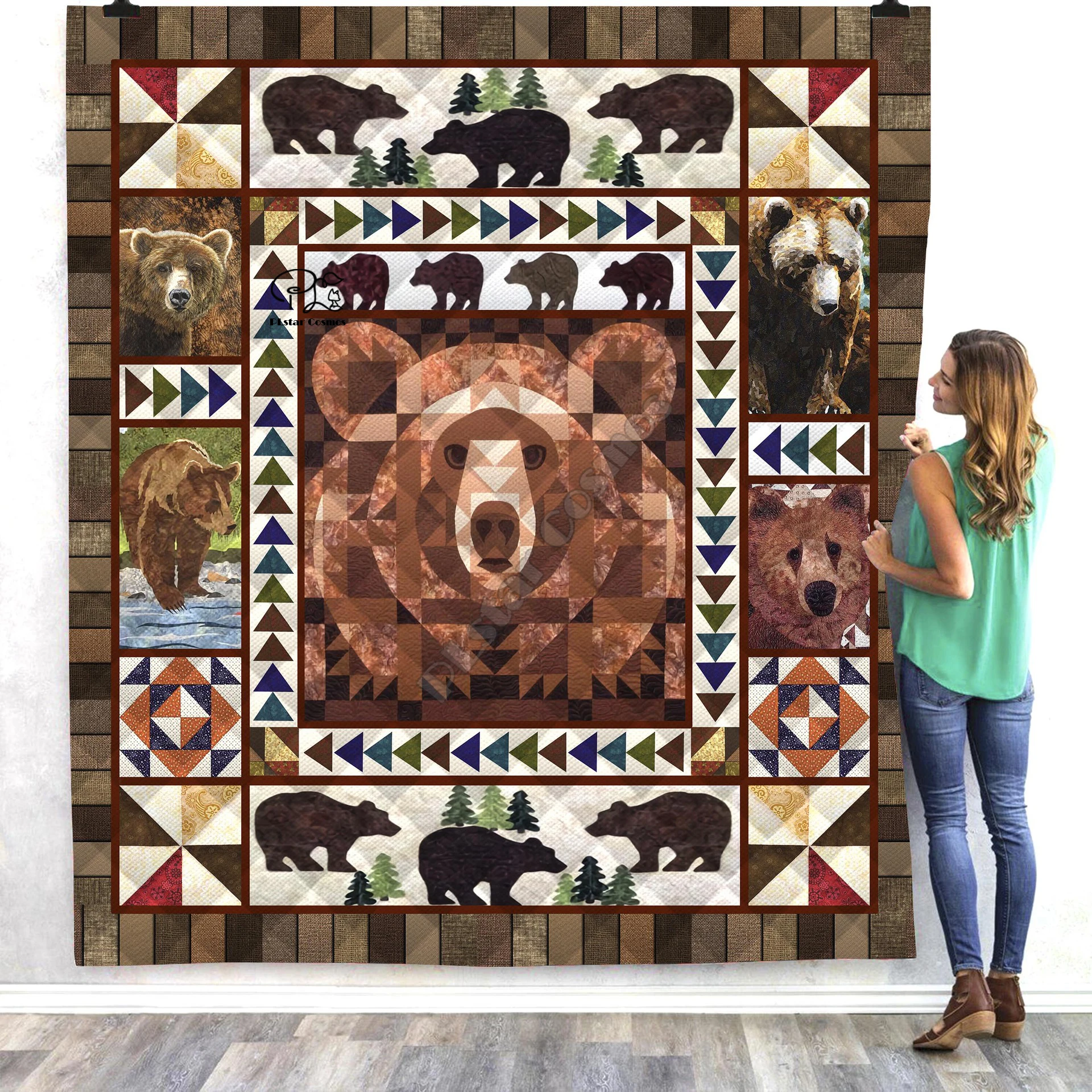 

Black Native Indian Viking Tattoo Bear 3D Quilt Blanket Bedding Throw Soft Warm Thin Office Blanket With Cotton style-7