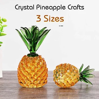 

Crystal Glass Pineapple Figurine Hand Craft Gold Paperweight Ornament Gift Decorations