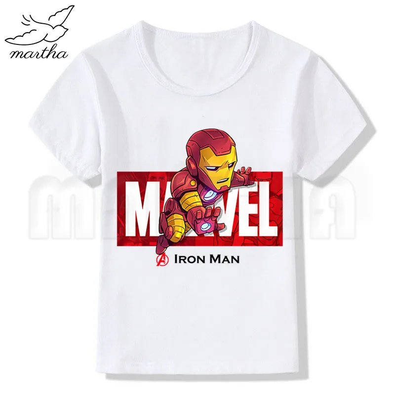WhiteB Дети Marvel Мстители Железный человек/Капитан Америка/Человек-паук/Халк забавные белые футболки дети мультфильм Топы Детская футболка одежда для малышей - Цвет: WhiteB