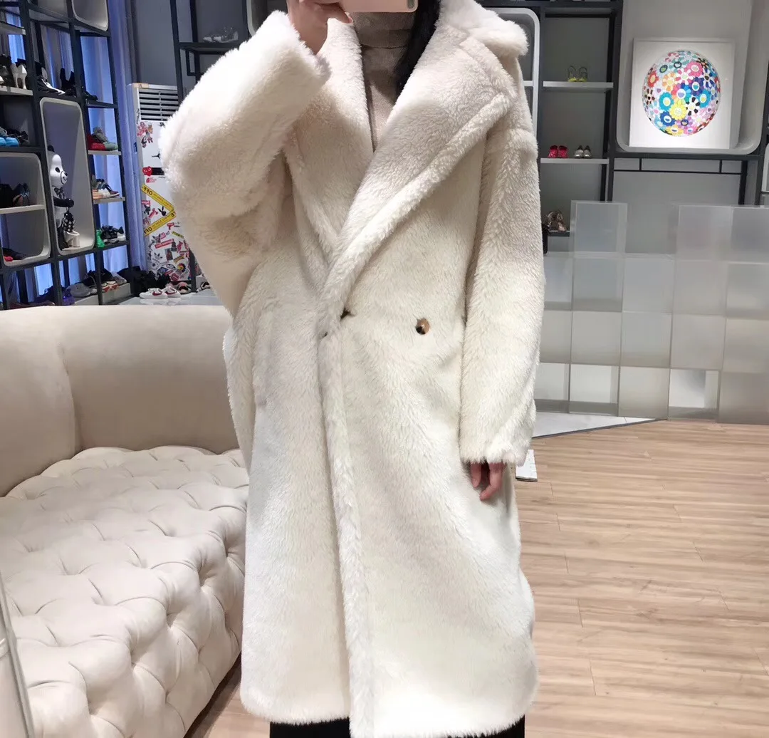 Слоновая кость Instagram популярная зимняя верхняя одежда, зимнее пальто, настоящая оторочка из овечьей шерсти, пальто для женщин - Цвет: Слоновая кость