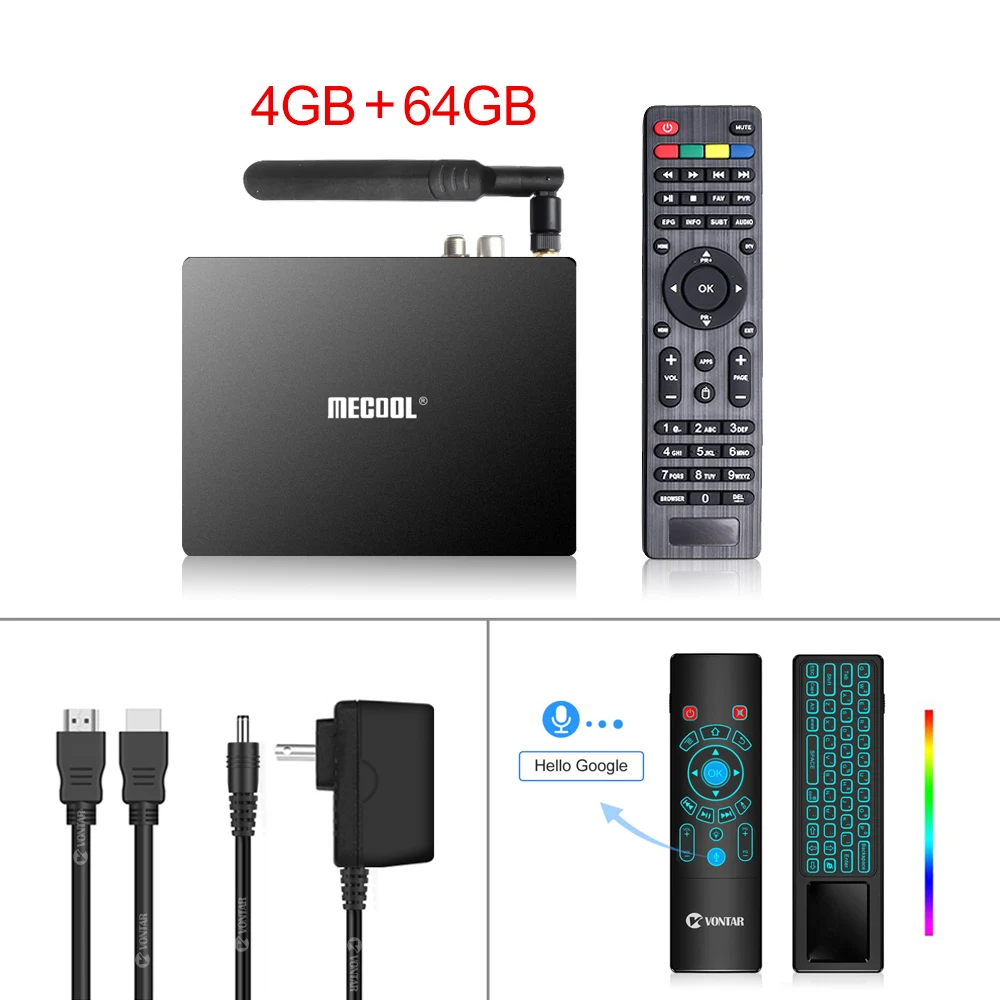 Mecool K7 Smart TV Box Android 9.0 DVB-T2/S2/C Amlogic S905X2 Quad Core 4GB DDR4 64GB 4K 60fps Dual WIFI 1000Mbps K7 Set Top Box - Цвет: K7 and T8 plus