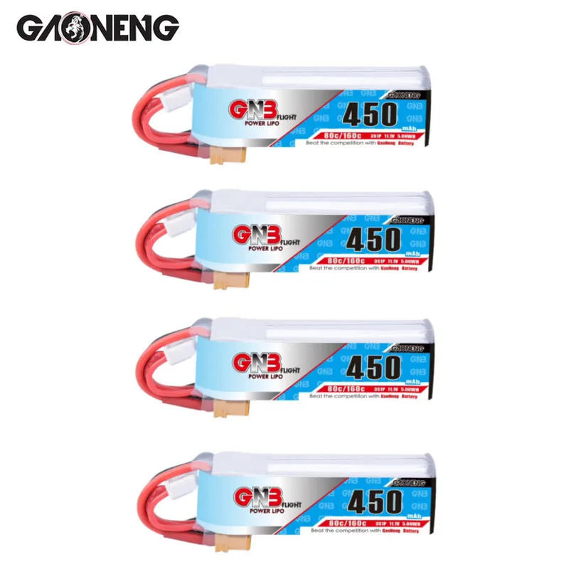 4 шт. Lipo аккумулятор Gaoneng GNB 11 1 В 3S 450 мАч 80C разъем XT30 для iFlight CineBee Indoor Cine Whoop BetaFPV Drone RC