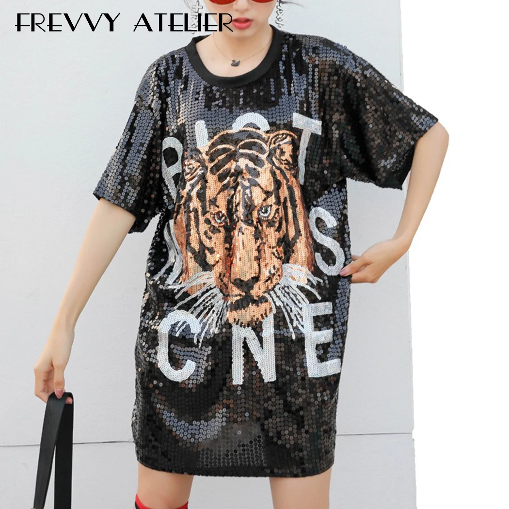Модель года, платье с блестками, свободное, С Рисунком Тигра, женские вечерние, Роскошные, Первоклассная футболка, стиль хип-хоп стиль, платье, camis