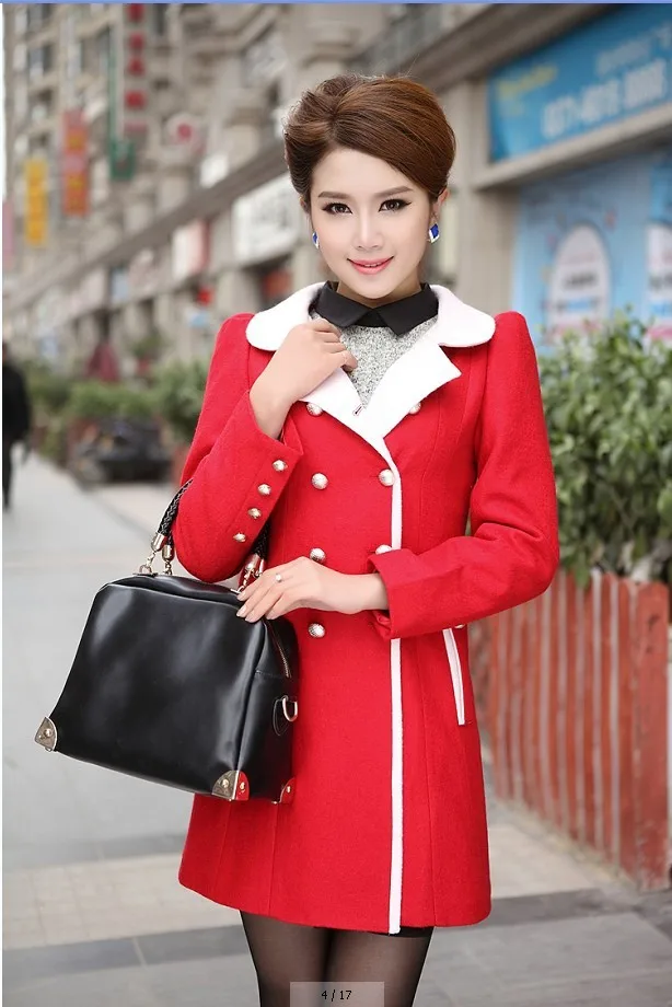 Red Winter Wool Coat Women Thick Warm Long Wool Blends Coats Elegant Ladies Furry Collar Woolen Coats Jackets Abrigos Mujer Invierno - Цвет: Red