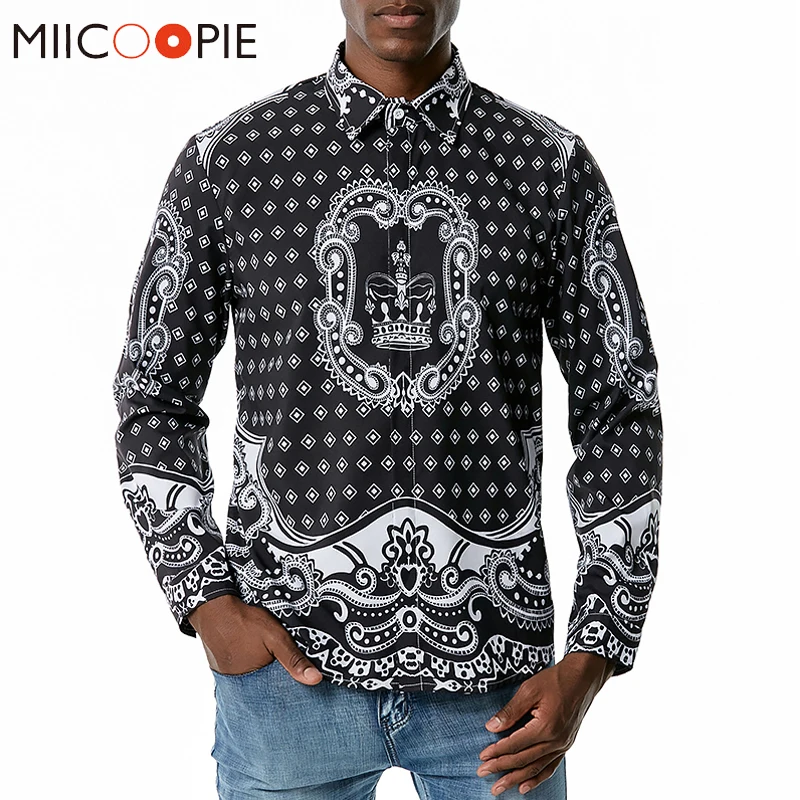 High Quality Crown Printed Men Tuxedo Shirt Blouse 2020 Brand Long Sleeve Camisas Para Hombre Personality Design Mens Clothes High Quality Crown Printed Men Tuxedo Shirt Blouse 2020 Brand Long Sleeve Camisas Para Hombre Personality Design Mens Clothes
