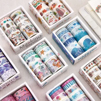 

10Pcs/Box Ocean Stars Wisteria Floral Cute Paper Masking Washi Tape Set Japanese Stationery Kawaii Scrapbooking Supplies Sticker