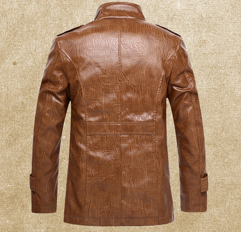 Зимние мужские кожаные куртки 7XL 8XL длинные пальто с воротником-стойкой Мужская ветровка из искусственной кожи