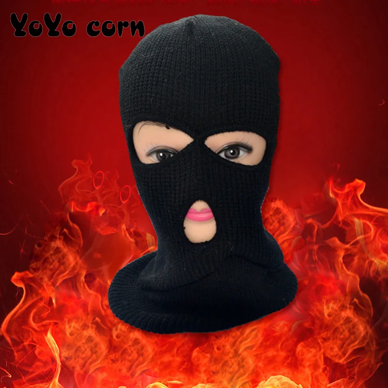 YOYOCORN Men and women wool knit mask winter ski hood windproof earmuffs fleece caps windproof ear protectors - Цвет: Черный