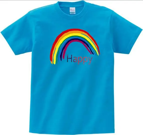 blue childreT-shirt Детская футболка Милая летняя футболка с короткими рукавами для мальчиков и девочек модная детская футболка с цифровым принтом радуги - Цвет: blue childreT-shirt