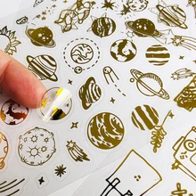 1 folhas de ouro foilded belas estrelas e planetas papel adesivo computador portátil telefone diy adesivos decorativos