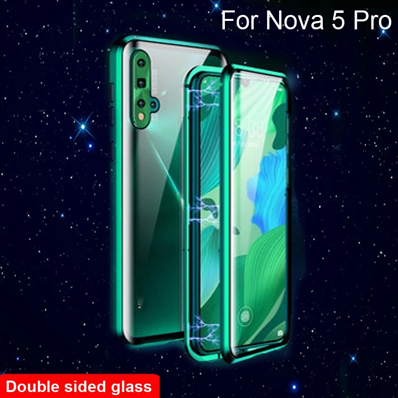 Роскошный Магнитный адсорбционный чехол для huawei Nova 5 Pro с металлической рамкой, двусторонняя стеклянная крышка 5Pro, защитный чехол для телефона в виде ракушки