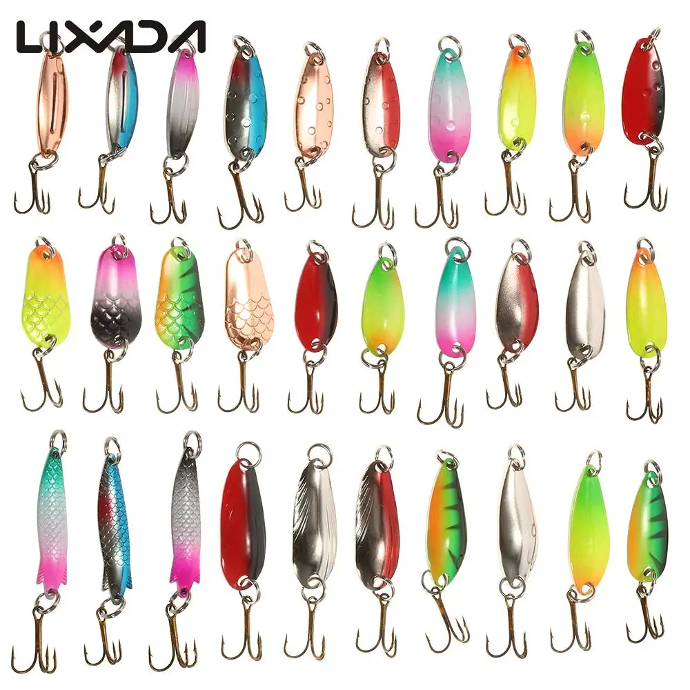 31 PCS Fishing Lure Set Spinner Hard Bait Spoon Lure Metal Treble Hook Artificial Fishing Spinnerbait Fishing Tool Tackle