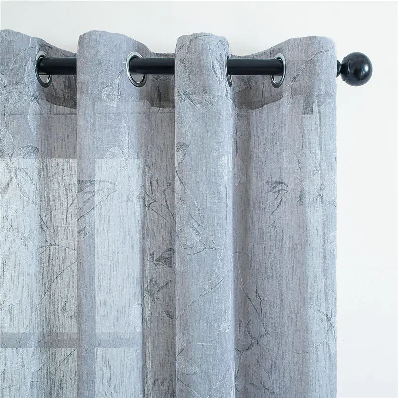 Topfinel Lily Curtains for Living Room Bedroom Tulle Modern Flowers Sheer Curtain Window Treatment White Voile Drapes Home Decor - Цвет: Grey