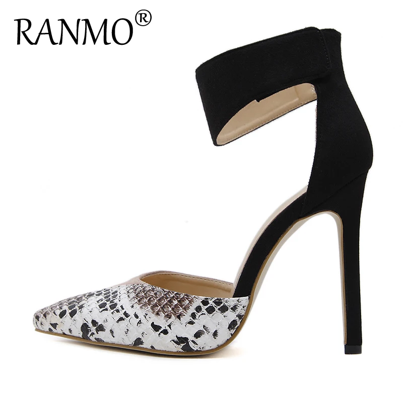 

Color-blocking hollow stiletto high heels, OL all-match, pointed toe stiletto super high heel sexy snake print women's shoes