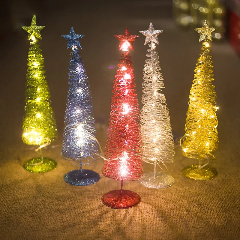 Metal Material Christmas Tree Glowing Shape Ornament Innovative Winding Lights 5 Kinds Colors Beautiful Decoration