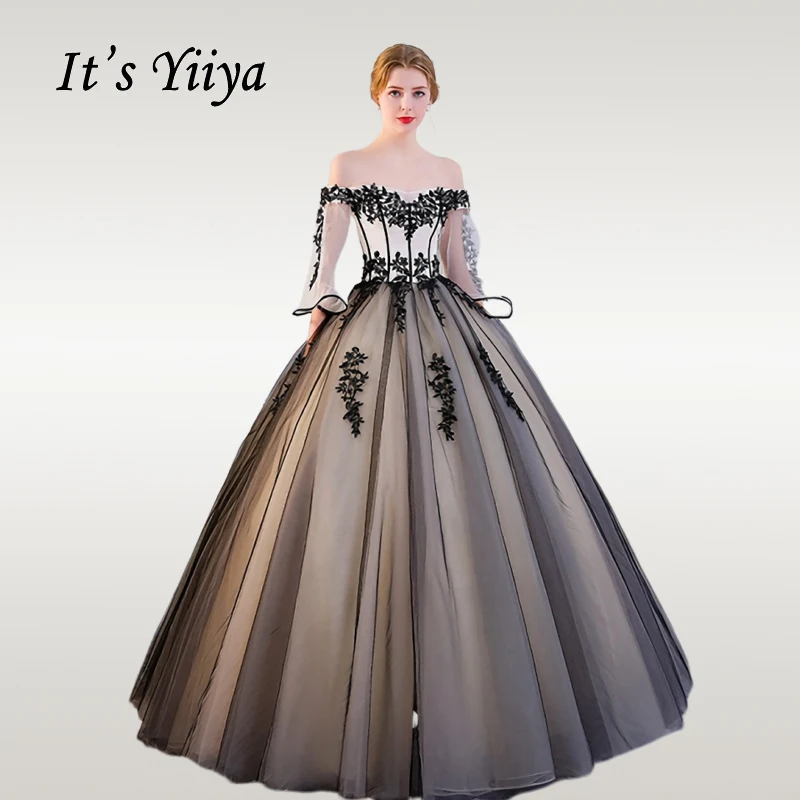 

It's YiiYa Wedding Dress Elegant Boat Neck Lace Three Quarter Sleeve Wedding Ball Gowns Plue Size Long Robe De Mariee CH165