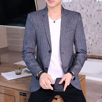 

The new 2019 striped suit men's four seasons leisure suit young business double fashion suit