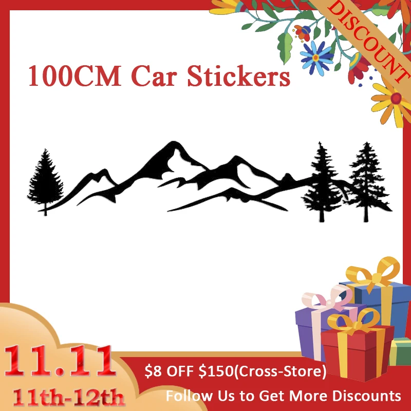 

Hot Sale 100cm car stickers and decals Tree Mountain Car Decor Forest Sticker Auto Decal For SUV RV Camper Offroad Car Styling