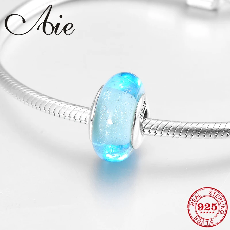 925 пробы серебряные небесно-голубые круглые изысканные муранские стеклянные