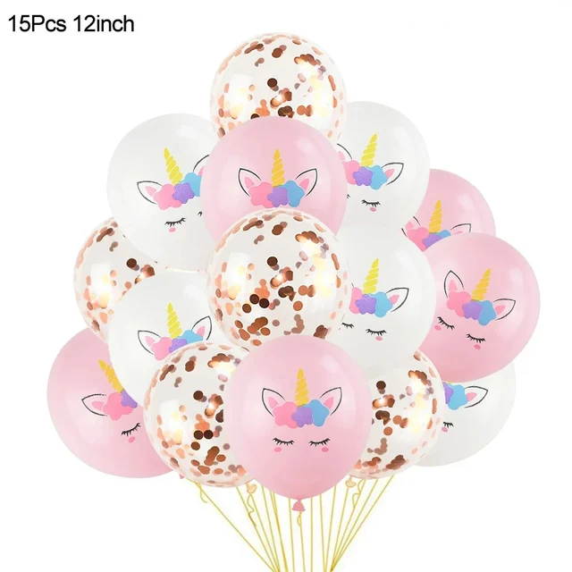 Rainbow Unicorn Birthday Party Decoration Disposable Tableware Set Unicorn Balloon Girl Baby Shower Kids Birthday Party Supplies 15pcs mix balloon2