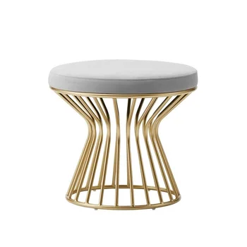 

Fabric Round Stool Light Luxury Scandinavian Simple Solid Color Sofa Stool Metal Frame Anti-slip Mat Home Shoe Changing Stool