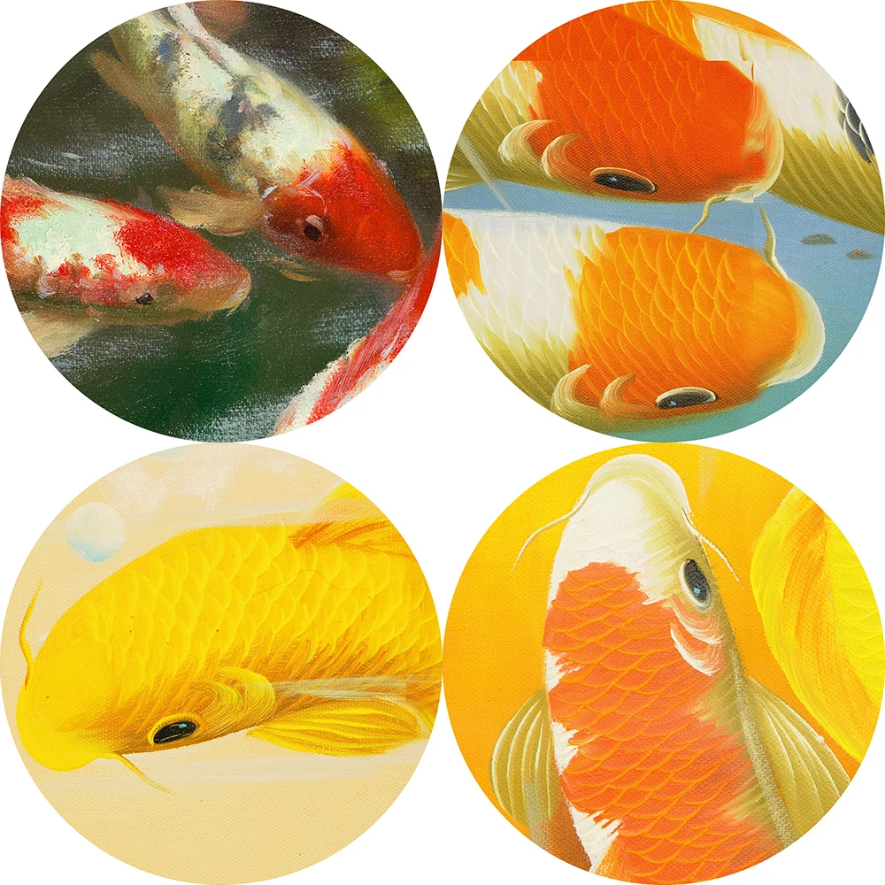 Печать Китайский абстрактный Nine Koi Fish Lotus масляная живопись на холсте плакат фэн шуй Настенная картина для гостиной домашний декор