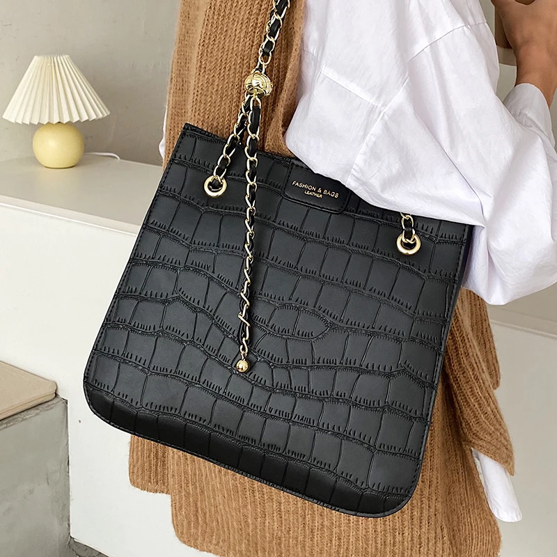 

VeryMe Designers Shoulder Bags Women Leather Female Bucket Bag Crocodile pattern Handbags Ladies Retro Capacity Casual Crossbody