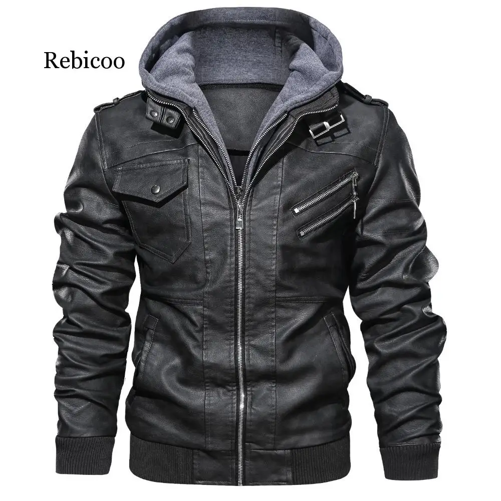 

Leather Jackets Men Autumn Winter Casual Hooded Coats Mens Motorcycle Biker Leather Jacket 4XL Jaqueta Couro