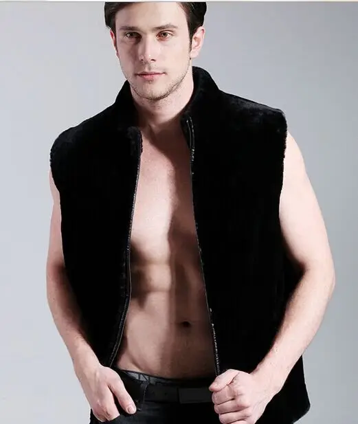 Jaqueta De Couro Masculina Faux Fur Vest Hooded Sleeveless Mens Faux Fur Coat Jacket Black Plus Size Windbreaker 6XL S58