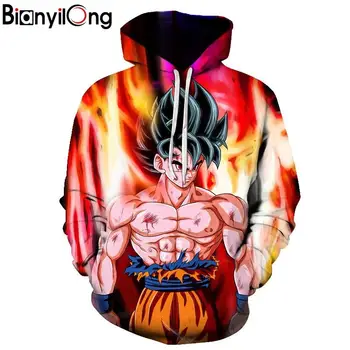 

2018 new Hoodies With Hat 2018 Fashion Male Dragon Ball Men Sweatshirts Cartoon Character 3d Print Pullovers Men tops US size