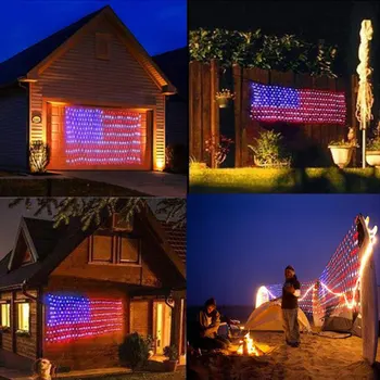 

2m*1m Usa Flag Net String Lights with 390pcs Super Bright Leds Waterproof Lamps Hanging Ornament for Independence Day Festival