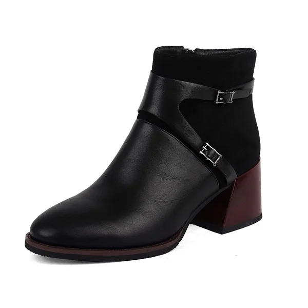 SOPHITINA/удобные ботинки с пряжкой; модная обувь ручной работы на квадратном каблуке с круглым носком на молнии; новые женские ботильоны; BY141 - Цвет: Black