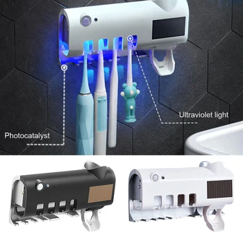 

Smart UV SterilizationToothbrush Holder Dispenser USB Solar-panel Black