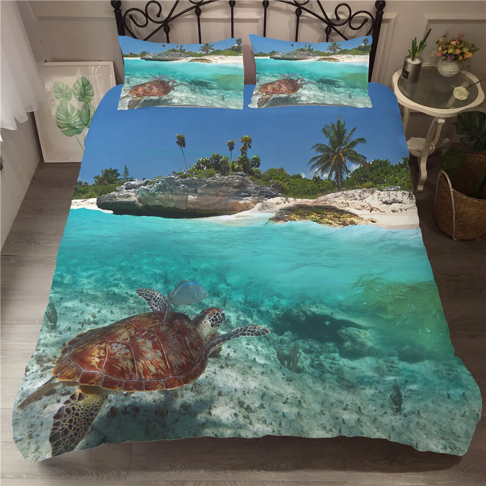 

Bedding Cover 3d Bed Linen Turtle Printed Quilts and Bedding Sets Marine Life Comforter King Queen Double Single Size