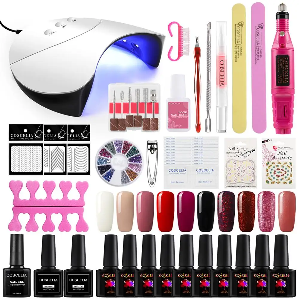 

Manicure Set Nail Kit Dryer UV LED Lamp&UV Gel Varnish Polish Top Base Coat For Manicure Nail Art Tool Kit Varnish Extension Set