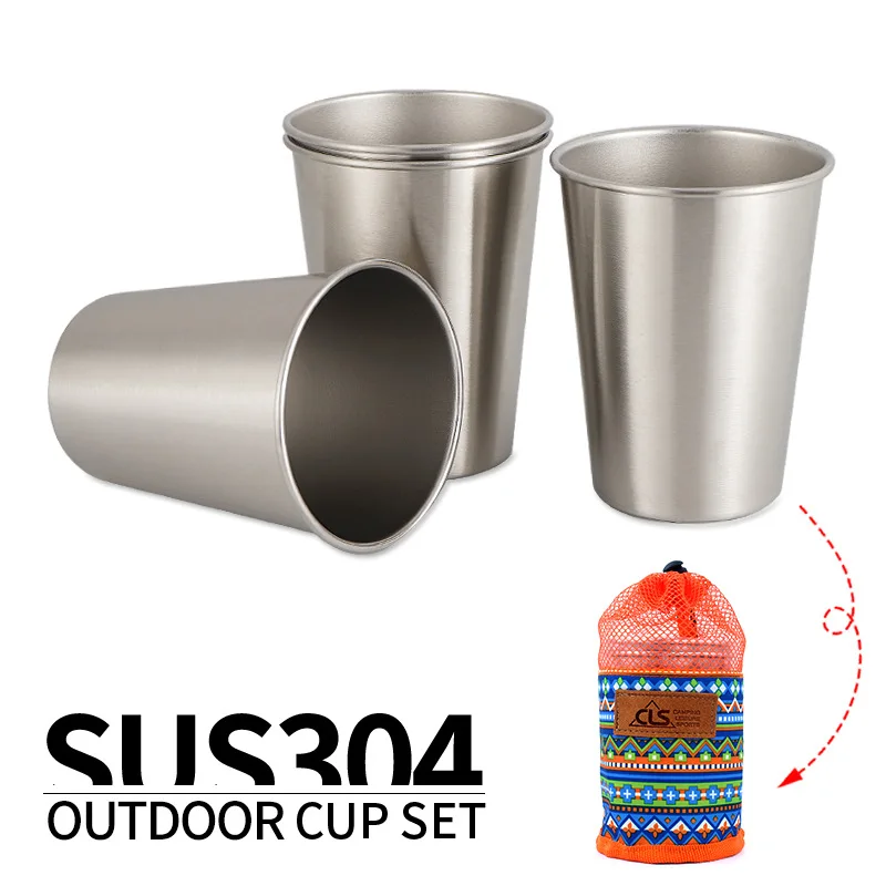 

Outdoor Cup Camping 304 Stainless Steel 4 Piece Set Picnic Beer Mug Office 350ML Coffee Cup Large Picnic Travel Outdoor Camping